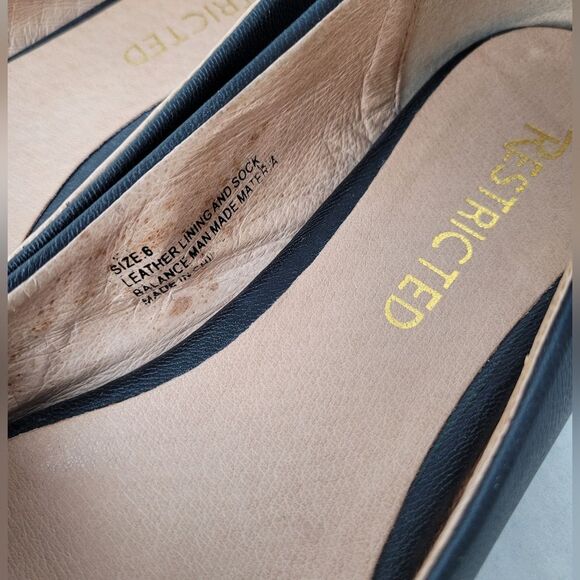 Restricted Leather Ballet Flat Shoes Black Gold Cap Two Tone Formal Slip On 6 - Picture 8 of 10